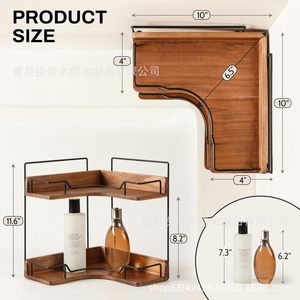 Wooden <b>Corner</b> <b>Shelf</b> 10x4x10 Inch 2 Tier <b>Corner</b> Mounted Bathroom Storage Rack For Cosmetic And Kitchen Organization - Product Image 1