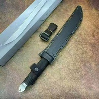 Cuchillo de Caza de Acero Inoxidable con Hoja de Punta Caída y Mango de Goma con Funda, Cuchillo de Supervivencia para Exteriores