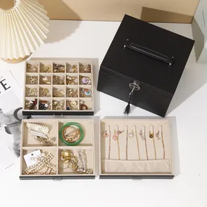 קופסאות תכשיטי עור הנמכרות ביותר במפעל הסיטונאי מראות אלגנטיות לטבעת עגיל צמיד לאריזת מתנה ברחבי העולם