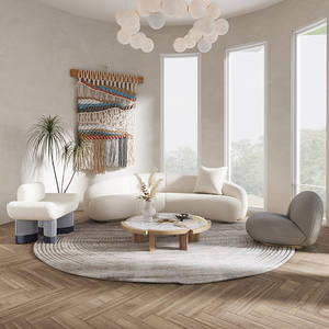 Sofá redondo de peluche salón tuerca círculo curvado sofá blanco sofás modernos - Product Image 6