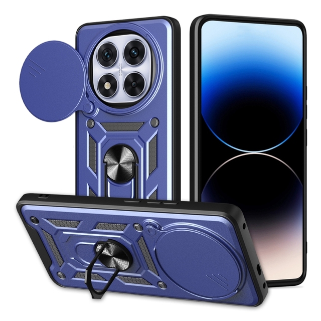 Armor Ring Stand for Samsung Galaxy Slide Cover Camera Privacy Case for Redmi Note 14 Pro+ 5G TPU+PC Phone Case