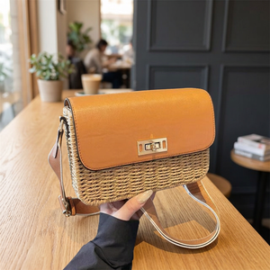 New Fashionable Vintage Lady Square Woven <b>Straw</b> Crossbody Shoulder <b>Bag</b> ZIP Closure Spring Summer Autumn Winter Travel All Single - Product Image 2
