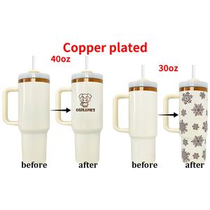 Gobelet isotherme en acier inoxydable plaqué or cuivre, gravé au laser sur mesure, 30 oz 40 oz, avec poignée, pour boissons froides, respectueux de l'environnement - Product Image 3