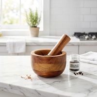 Mortier et Pilon en Bois d'Acacia "Natural House" pour Herbes, Écrase-Ail, Moulin à Café, Broyeur à Gingembre et Broyage d'Épices
