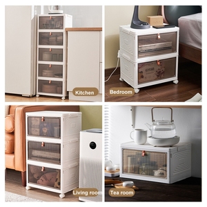 Los más nuevos contenedores de almacenamiento de plástico apilables de 1 nivel con ruedas y puerta magnética para aperitivos, ropa, suministros de cocina, zapatos - Product Image 4