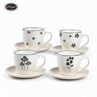 Set Cangkir Kopi Keramik Bunga Klasik SWT dengan Piring Kelopak Bunga, Mug Teh, Aman untuk Mesin Cuci Piring, Hadiah Cantik untuk Rumah, Kantor, Kafe