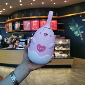 Kawaii Pink Pig Heart Glass Water Cup With Silicone Handle Portable Straight Drink <b>Mug</b> Custom Logo Student Advertising Gift Cup - Product Image 5