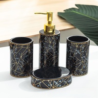 Ensemble d'accessoires de salle de bain personnalisables en céramique de style européen, 4 pièces : porte-brosse à dents, gobelet, distributeur de lotion, porte-savon, facile à nettoyer, pour la maison