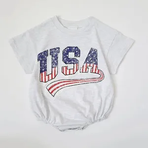 Independence Day Summer Newborn Baby Boys Girls Oversized Rompers solid Color Cotton Short Sleeve Bodysuit Jumpsuits