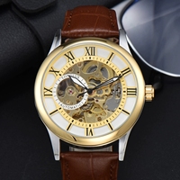 Montre mécanique pour homme LONGLUX avec chiffres romains, étanche, bracelet en cuir, élégante et professionnelle
