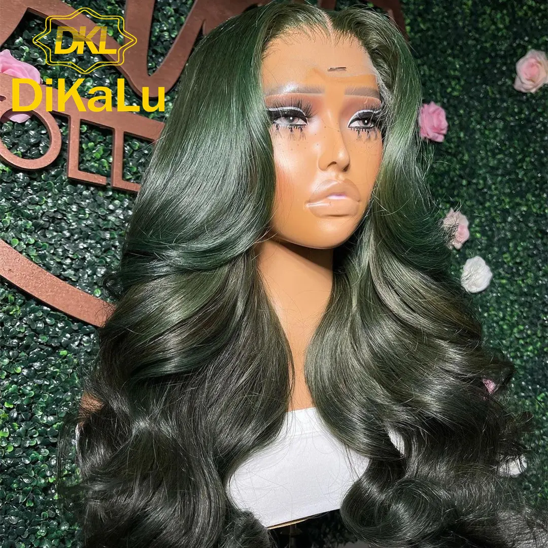 Парик из натуральных волос, 250 плотность, темно-зеленый парик из натуральных волос, бразильские волосы, волнистый парик 13x4 13x6, парики из натуральных волос для черных женщин, 8 40 дюймов