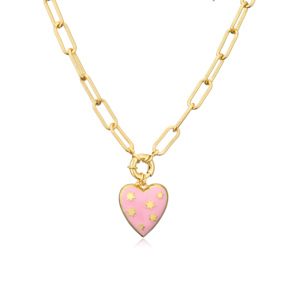 Vente en gros de bijoux vintage Collier à pendentif cœur en acier inoxydable plaqué or 18 carats étanche en laiton émaillé - Product Image 3