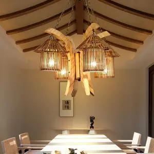High Quality Restaurant Bar Island Solid Wooden Chandelier Japanese Homestay Bedroom Creative Lighting