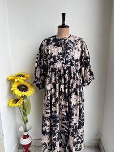 Vestido Midi Floral Estampado Digital de Algodón Ecológico Hecho a Mano con Cuello Redondo y Cierre de Cordón para Mujer, Verano - Product Image 6