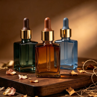 Botella de Vidrio Rectangular Vacía con Fondo Grueso para Cuidado de la Piel, 15ml 30ml, Ámbar, con Pulverizador de Aceite, Serigrafía, Libre de BPA, Envase Cosmético de Vidrio