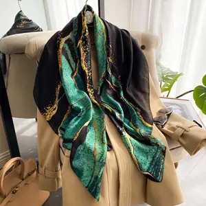 2022 moda yeni kadın trend yeşil okyanus dalgaları ipek boyun eşarbı 110*110cm leopar baskılı büyük kare eşarp ipek şallar bandanalar