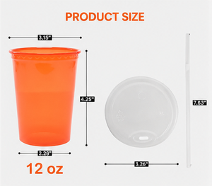 12 Oz <b>Plastic</b> <b>Cup</b> With Lid And Straw Round PP Disposable Beverage <b>Cup</b> For Party Use - Product Image 1