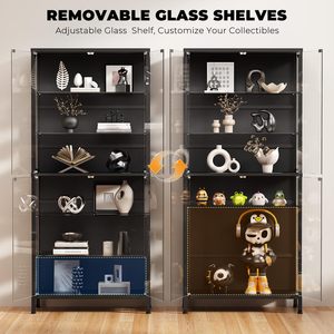 Vitrine moderne en verre SENYU avec 6 étagères, éclairage LED réglable pour le rangement dans le salon - Product Image 3