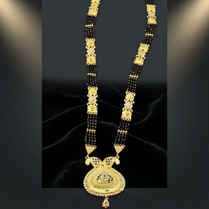 Wholesale 24K Micron Gold Plated AD & Ruby Stone Long Pendant Mangalsutra With Black Beads Traditional Wedding Season Jewelry - Product Image 2