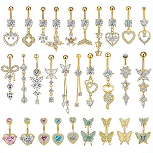 Anneaux de nombril pendulants 14G en acier inoxydable doré, bijoux de <span class=keywords><strong>piercing</strong></span> de nombril, papillon en zircon cubique, piercings corporels de mariage pour femmes - Product Image 1