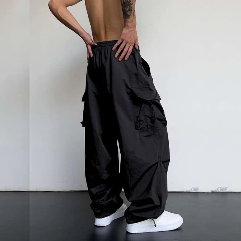 2024 High Quality Unisex Streetwear Custom Anti-Wrinkle Windproof Thick Fabric Baggy Wide Leg Nylon Parachute Pants for Men