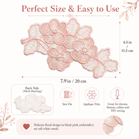 Applique en dentelle florale rose, garniture brodée de fleurs et de feuilles pour robes, chemisiers, sacs, vêtements et accessoires de couture DIY