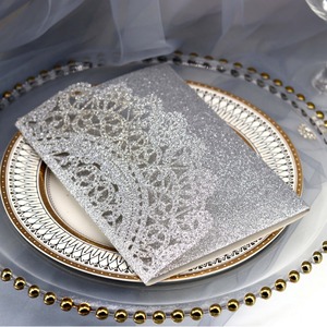 Invitaciones de boda al por mayor, invitaciones de papel con purpurina cortadas a láser, tarjetas de invitación plateadas para boda - Product Image 4