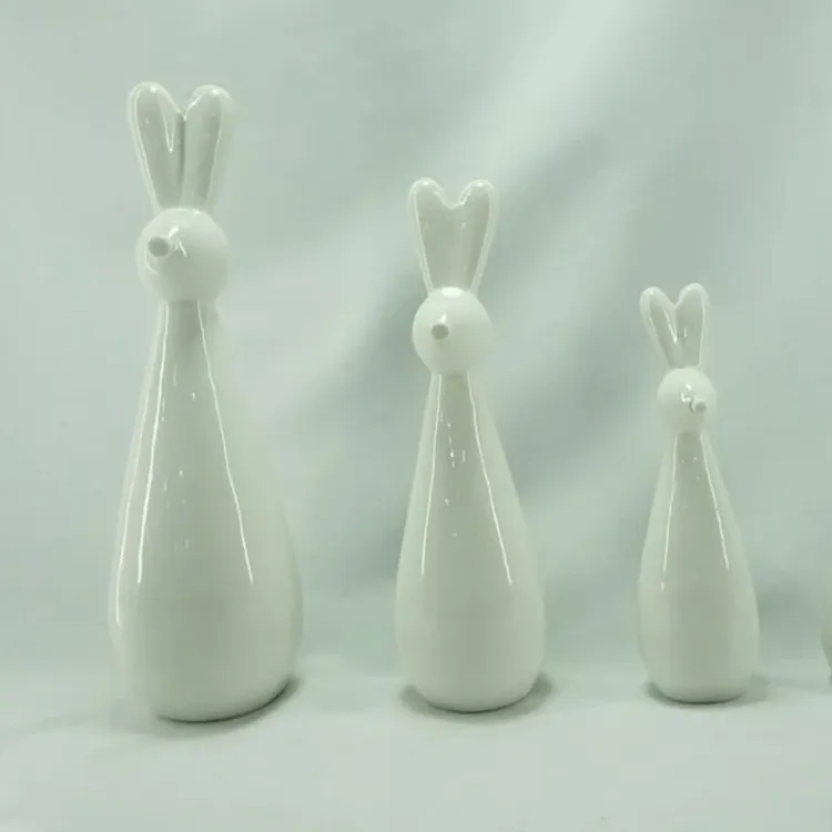Ornamentos de cerâmica para decoração de casa, coelho branco, decoração moderna, esculturas e estátuas, coelho de páscoa e primavera