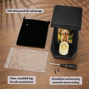 Wooden Pet Urn Cremation <b>Box</b> With Photo Display Black Rectangle <b>Memorial</b> Desktop Decoration For Cat Dog - Product Image 3