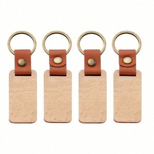 Porte-clés en bois vierges pour gravure et peinture avec sangle en cuir, porte-clés DIY en bois, étiquette de bagage, cadeau - Product Image 3