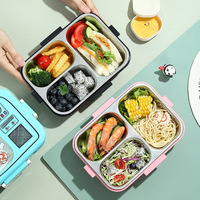 Boîte à bento pour enfants C11 avec impression animale, 3 compartiments, boîte à lunch pour enfants en acier inoxydable 304, conteneur de stockage alimentaire portable, dessin animé mignon