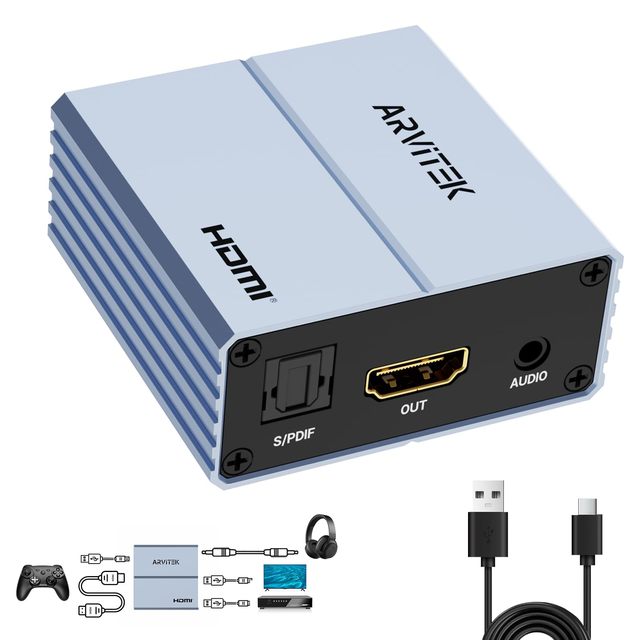 HDMI Audio Extractor 4K, HDMI to Optical 5.1 S/PDIF & 3.5mm AUX Audio Adapter, 192KHz Audio Converter, Support PCM Dolby