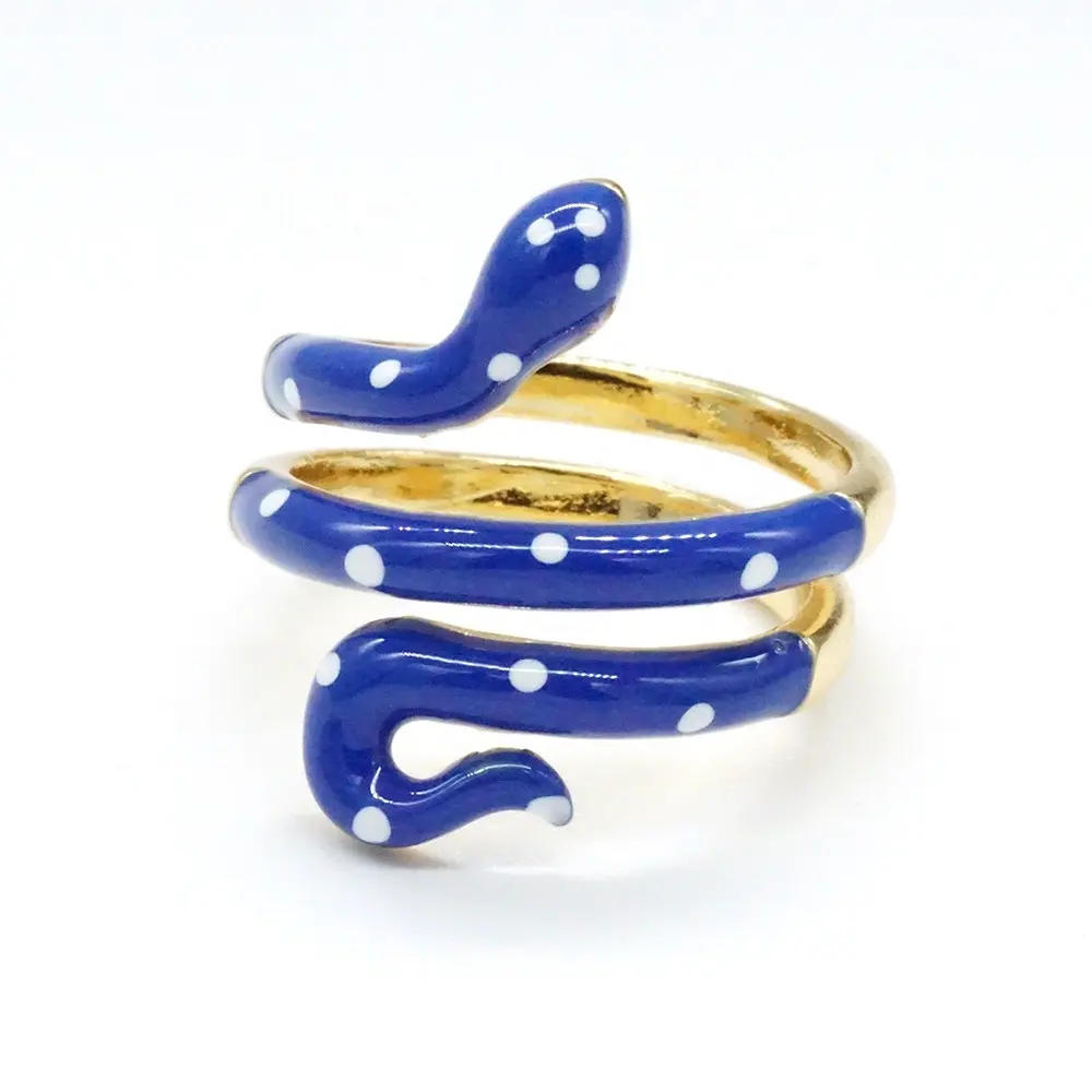 18K Gold Plated Jewelry Adjustable Colored Enamel Snake Ring Design For Women