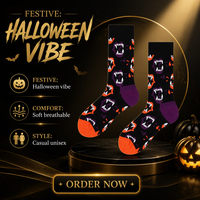 Chaussettes mi-mollet d'Halloween, chaussettes de couple unisexes à motif de dessin animé, chaussettes longues douces et respirantes pour les fêtes et le quotidien