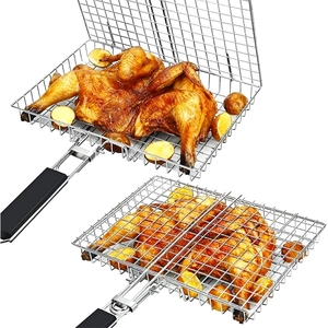 Cestello per Grigliare Carne e Verdure con Manico Pieghevole, Griglia in Rete Metallica per <span class=keywords><strong>Barbecue</strong></span>, Utensili BBQ in Acciaio Inox per Esterni - Product Image 6