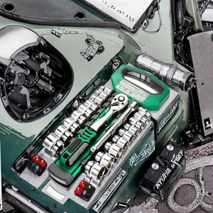 Set Kunci Soket Ratchet 12 pcs, Peralatan Tangan untuk Perbaikan & Penggunaan Mobil, Ukuran 1/2, 1/4, 3/8 - Product Image 3