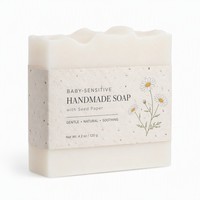Étiquette personnalisée en papier de marguerite pour savon pour bébé, bande adhésive OEM plantable, emballage doux pour les marques de soins sensibles pour nourrissons