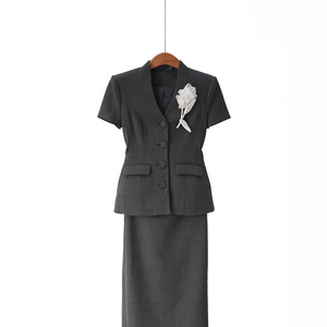 Abito Midi Donna S~P Primavera Estate 2026 Nuovo Grigio Misto con Decorazione Floreale a Spilla Staccabile - Product Image 4