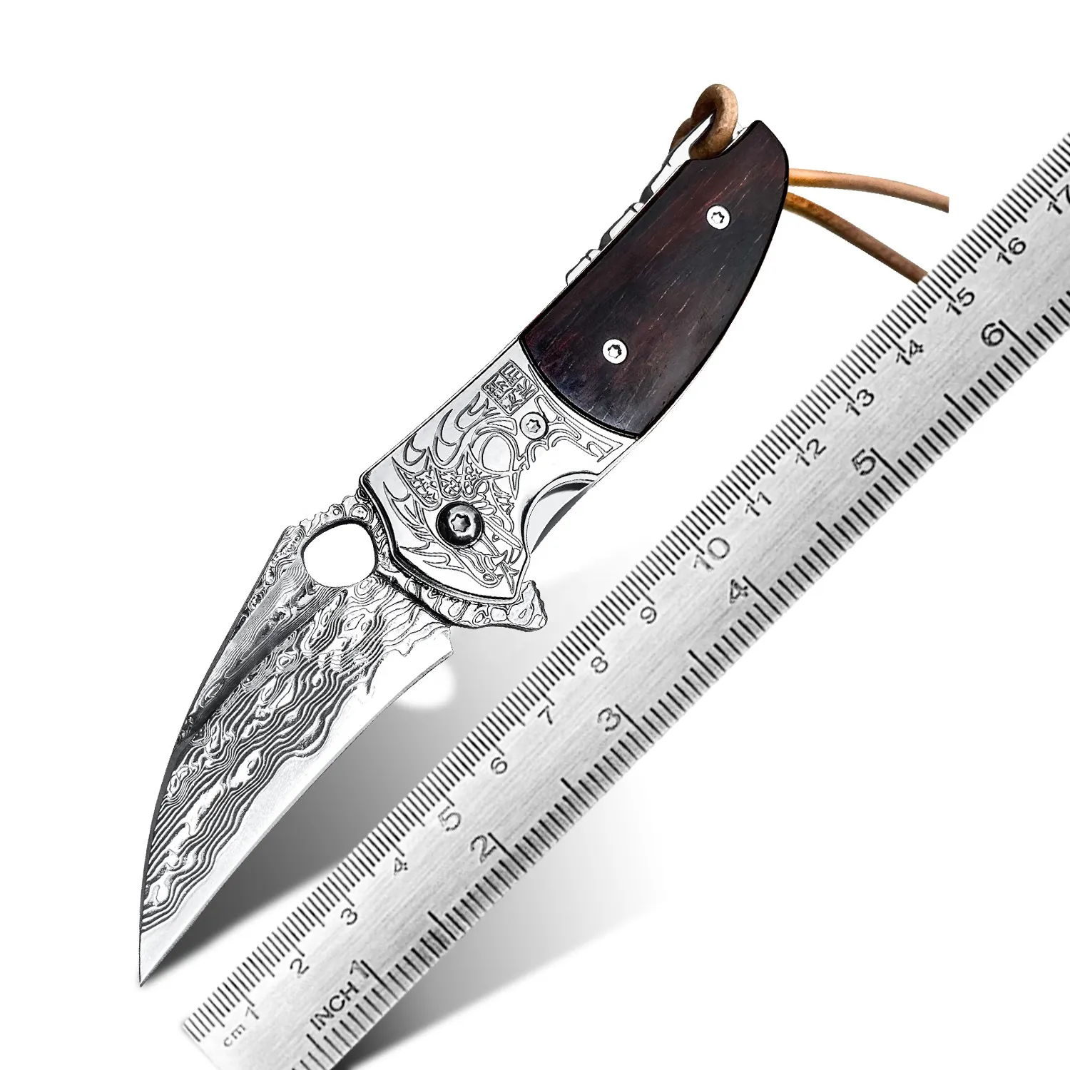 Ball Bearing EDC Razor Blade Sharp Edge Pocket Knife Damascus Steel Folding Knives with Wood Handle