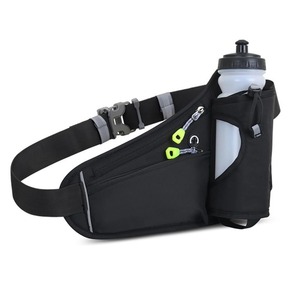 Sac banane de sport avec porte-bouteille réglable, unisexe, pour randonnée, cyclisme, course à pied, poche pour téléphone, noir - Product Image 1