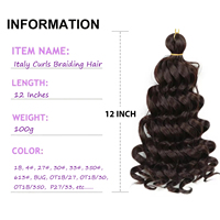 Extensions de cheveux synthétiques ondulés de 12 pouces pour tresses au crochet, boucles afro ombrées Hawaïennes, boucles italiennes pour femmes