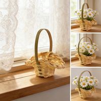Panier à fleurs miniature en bambou tressé fait main pour la Saint-Valentin, la Journée de la Femme, accessoire photo pour poupée, panier à main pour bébé