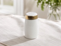 European 4-Hole Salt Cellar 7cm, 45% Bone China with Gold-Stamped Decal, Porcelain Spice Container with Lid