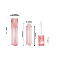 Tube de brillant à lèvres haut de gamme rose carré, tube vide pour brillant à lèvres, emballage cosmétique, flacon transparent pour brillant à lèvres, emballage pour lèvres