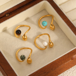 Geometric Double-Ended <b>Titanium</b> Steel <b>Ring</b> For Women Natural Stone Irregular Opening Stainless Steel Jewelry Gift - Product Image 2