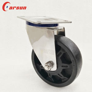 Roue pivotante robuste en acier inoxydable de 6 pouces avec roulement à billes en nylon rempli de verre, sans frein, avec protections filetées, garantie 1 an - Product Image 2