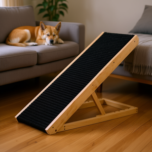 Rampa pieghevole regolabile per cani, gatti e conigli con superficie antiscivolo e struttura in legno per un facile accesso ai mobili - Product Image 2