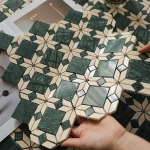 Mid Century Retro Classic Design Beige Green Waterjet Parquet Wall Floor Stone Marble <strong>Mosaic</strong> - Product Image 4