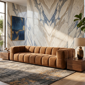 Juego <span class=keywords><strong>de</strong></span> Sofás Seccionales RH DARIO, Diseño Curvo Moderno con Cuero Genuino Marrón, <span class=keywords><strong>Muebles</strong></span> <span class=keywords><strong>de</strong></span> Sala <span class=keywords><strong>de</strong></span> Estar <span class=keywords><strong>de</strong></span> Lujo <span class=keywords><strong>de</strong></span> Alta Gama - Product Image 1