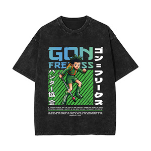 700 tipos de camisetas personalizadas fabricantes de algodón negro pesado lavado ácido Vintage gráfico <span class=keywords><strong>HXH</strong></span> Gon Killua Anime hombres camiseta - Product Image 1